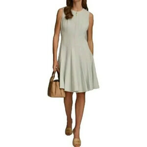 Donna Karan Dress Size 14 Front Zip Sleeveless Fit & Flare  Blue